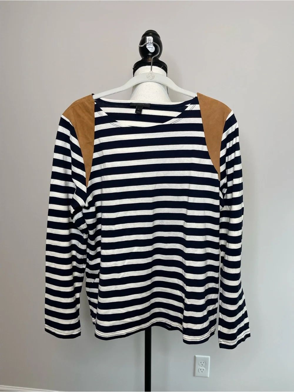 J.Crew size large striped cotton and leather top casual business stripes